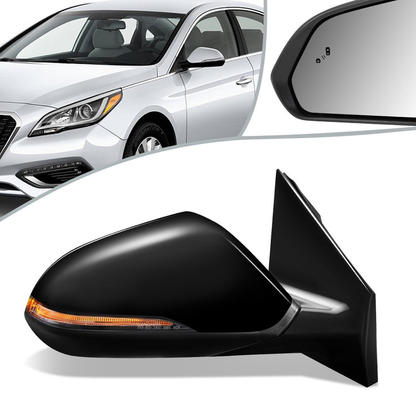 RETROVISOR MIRROR - OEM - 15-17 HYUNDAI SONATA - POWERED - HEATED - W/ SIGNAL LIGHT - W/ BSD - FOLDING - BLACK MATERIAL - RIGHT