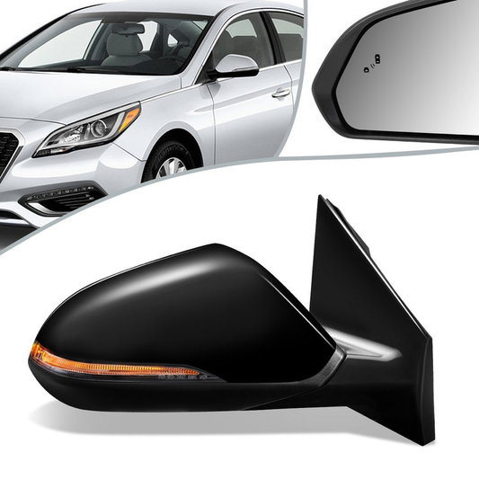 RETROVISOR MIRROR - OEM - 15-17 HYUNDAI SONATA - POWERED - HEATED - W/ SIGNAL LIGHT - W/ BSD - FOLDING - BLACK MATERIAL - RIGHT