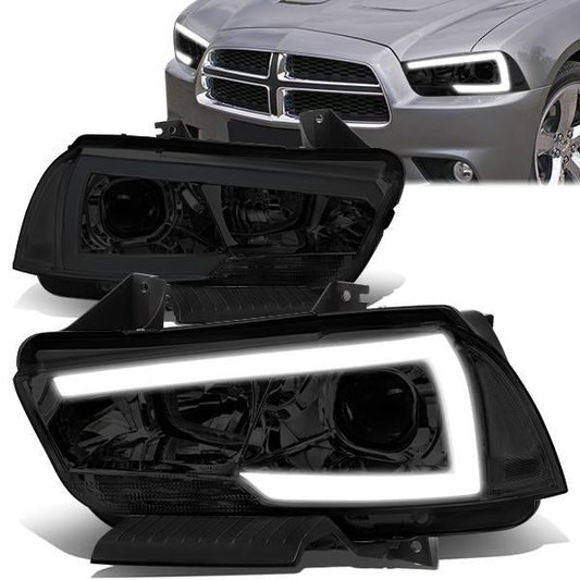 FAROS 11-14 DODGE CHARGER WITH HALOGEN HEADLIGHTS - LED DRL - PROJECTOR - SMOKE HOUSING / CLEAR CORNER - 9005 HIGH / H11 LOW BEAM / 3157A TURN SIGNAL
