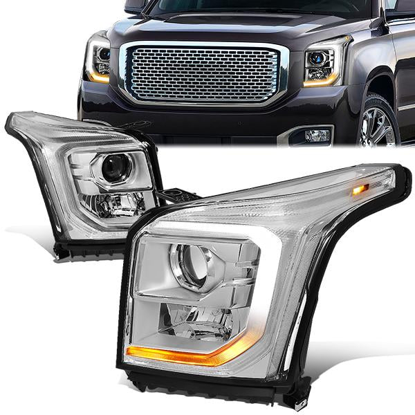 FAROS 15-20 GMC YUKON, YUKON XL - FITS HALOGEN HEADLIGHT MODELS ONLY - LED DRL - PROJECTOR - H11 LOW BEAM / 9005 HIGH BEAM - CHROME HOUSING / CLEAR CORNER
