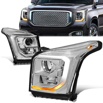 FAROS 15-20 GMC YUKON, YUKON XL - FITS HALOGEN HEADLIGHT MODELS ONLY - LED DRL - PROJECTOR - H11 LOW BEAM / 9005 HIGH BEAM - CHROME HOUSING / CLEAR CORNER