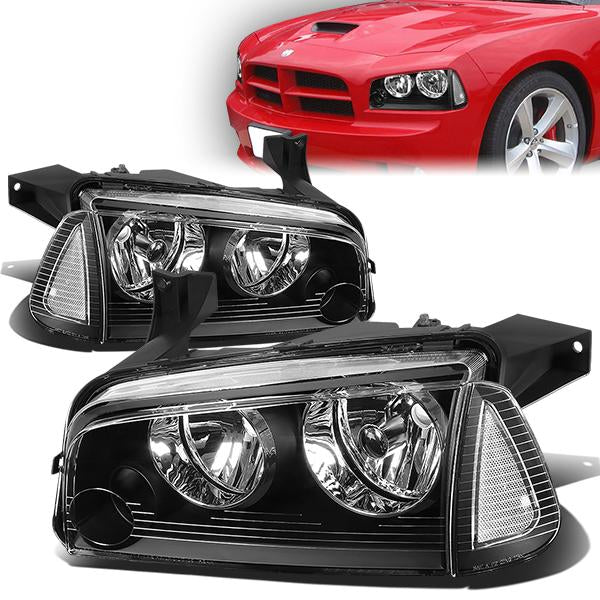 FAROS 06-10 DODGE CHARGER 4-DOOR - 4PC - BLACK HOUSING / CLEAR CORNER - 9006 LOW BEAM / 9005 HIGH BEAM