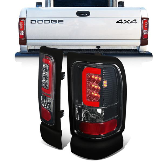 FAROS TRASEROS 94-01 DODGE RAM 1500 / 94-02 DODGE RAM 2500 , 3500 - RED C-BAR - 3D - U-HALO LED - CHROME / SMOKE