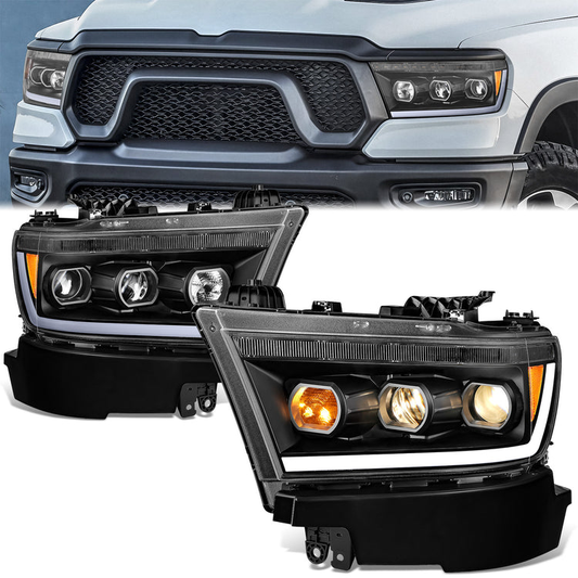 FAROS 19-24 RAM 1500 - WITH FACTORY HALOGEN HEADLIGHTS - OE STYLE - 9005 HIGH / H11 LOW / 12961 MARKER / 4443NA TURN SIGNAL - BLACK HOUSING / AMBER CORNER