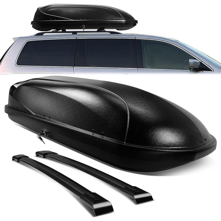 PORTAEQUIPAJE ROOF RACK CROSS BARS + CARGO ROOF BOX - 05-10 HONDA ODYSSEY - MOUNTS ONTO OEM ROOF RAILS ONLY - BLACK