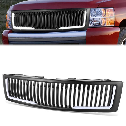 PARRILLA GRILLE - 07-13 CHEVY SILVERADO 1500 - VERTICAL SLAT STYLE - W / L-PATTERN LED LIGHT BAR - BLACK