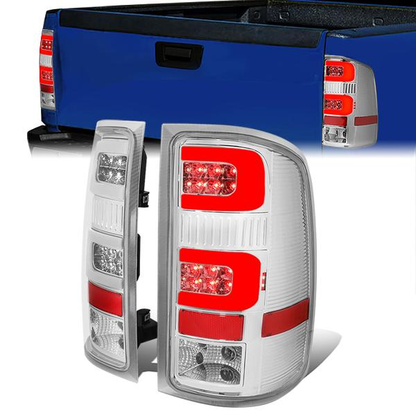 FAROS TRASEROS 07-13 GMC SIERRA 1500 - 07-14 GMC SIERRA 2500HD 3500HD - DOES NOT FIT DUALLY MODELS, DOES NOT FIT DENALI MODELS, DOES NOT FIT MODELS WITH 921 BACKUP BULB MODELS - 3D - LED - CHROME / CLEAR