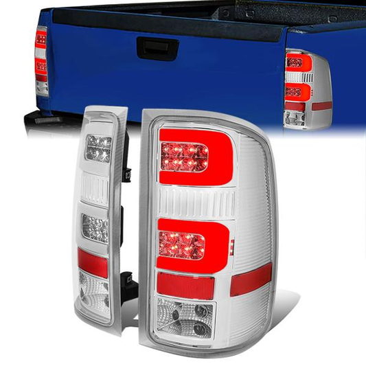 FAROS TRASEROS 07-13 GMC SIERRA 1500 - 07-14 GMC SIERRA 2500HD 3500HD - DOES NOT FIT DUALLY MODELS, DOES NOT FIT DENALI MODELS, DOES NOT FIT MODELS WITH 921 BACKUP BULB MODELS - 3D - LED - CHROME / CLEAR