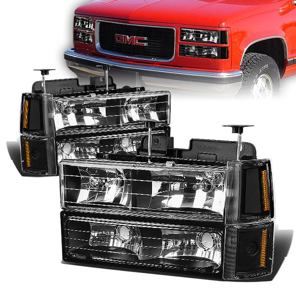 FAROS 94-00 GMC C10 - 8PC 2/4-DOOR - BLACK HOUSING / AMBER CORNER - 9006 LOW BEAM / 9005 HIGH BEAM