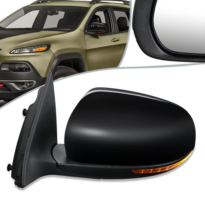RETROVISOR MIRROR - OEM - 14-16 JEEP CHEROKEE - POWERED - HEATED - WITH SIGNAL - W/ PUDDLE - W/ BSD - W/ FOLDING - W/ BLACK MATERIAL - LEFT