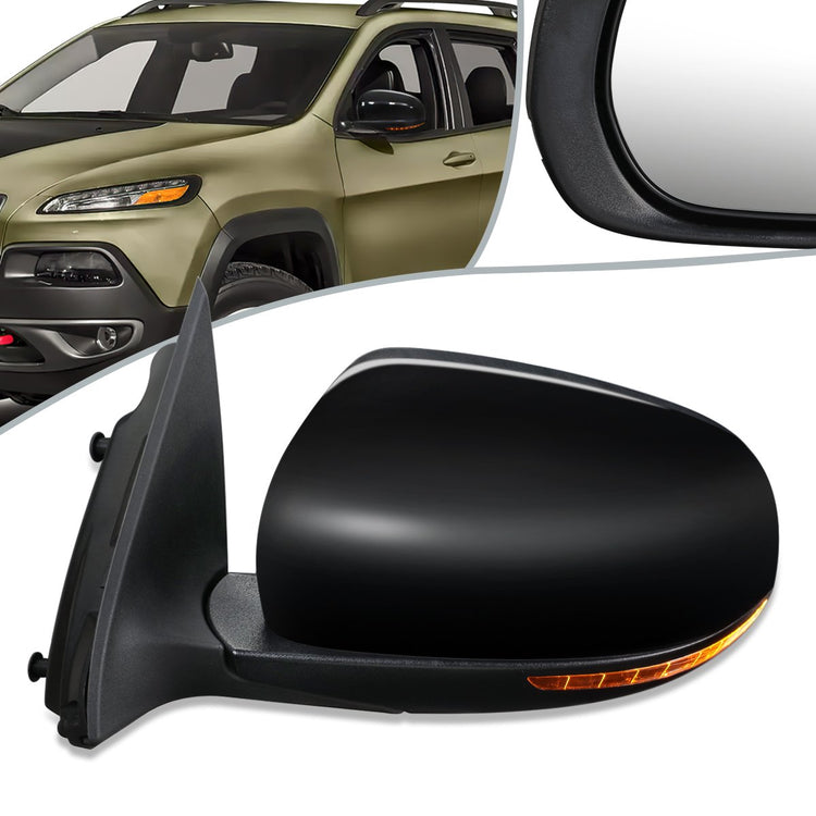 RETROVISOR MIRROR - OEM - 14-16 JEEP CHEROKEE - POWERED - HEATED - WITH SIGNAL - W/ PUDDLE - W/ BSDW - W/ POWER FOLDING - W/ BLACK MATERIAL - LEFT