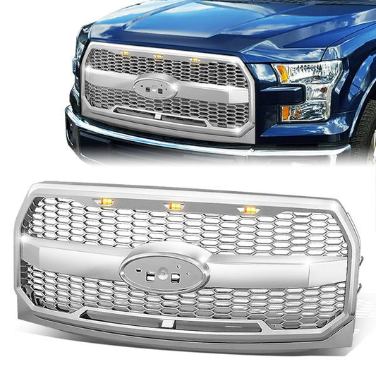 PARRILLA GRILLE - 15-17 FORD F-150 - HONEYCOMB MESH - W/ LED LIGHTS - CHROME