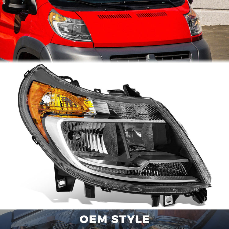 FAROS RAM PROMASTER 1500 2014-2022 / RAM PROMASTER 2500 2014-2022 / RAM PROMASTER 3500 2014-2022 - WITHOUT DAYTIME RUNNING LAMPS - OE STYLE - H7 LOW & HIGH BEAM / 2827 SIDE MARKER / 7443 TURN SIGNAL - CHROME HOUSING - RIGHT