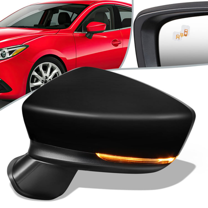 RETROVISOR MIRROR - OEM - 14-16 MAZDA 3 - POWERED - HEATED - W/ SIGNAL LIGHT - W/ BSD - FOLDING - BLACK MATERIAL - LEFT