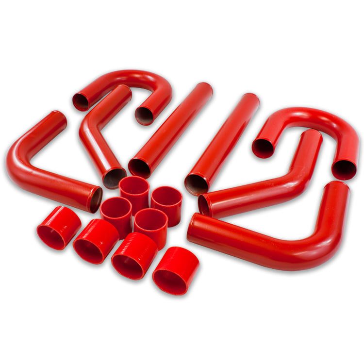 TUBERIA INTERCOOLER UNIVERSAL INTERCOOLER PIPING - ALUMINUM - 2.50" - 8PC - PIPES / HOSES / CLAMPS - RED - J12-5