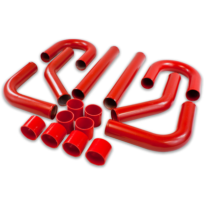 TUBERIA INTERCOOLER UNIVERSAL INTERCOOLER PIPING - ALUMINUM - 2.50" - 8PC - PIPES / HOSES / CLAMPS - RED - J12-5