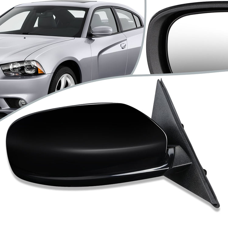 RETROVISOR MIRROR - OEM - 11-14 DODGE CHARGER - POWER MIRROR ADJUSTMENT - W/O HEAT, TURN SIGNAL, PUDDLE LIGHT, MEMORY, ASPHERICAL GLASS OR BLIND SPOT DETECTION - FOLDING - PAINTABLE - ONLY FITS VEHICLES W/ MATCHING FUNCTIONS AS MIRROR - BLACK - RIGHT