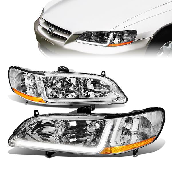 FAROS 98-02 HONDA ACCORD 2/4-DOOR - LED DRL - CHROME HOUSING / AMBER CORNER - 9006 LOW BEAM / 9005 HIGH BEAM
