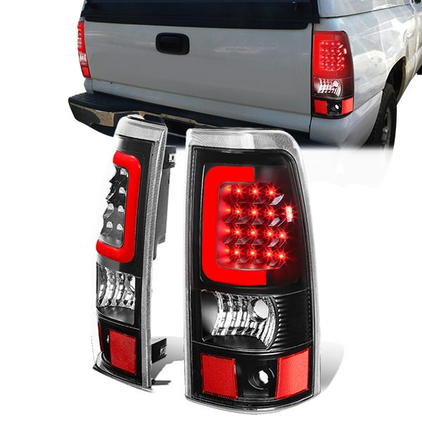 FAROS TRASEROS 03-06 CHEVY SILVERADO 1500 , 2500 , 3500 , HD MODELS , GMC SIERRA 1500 , 2500 , 3500 , HD MODELS / 2007 CHEVY SILVERADO , GMC SIERRA CLASSIC MODELS - RED C-BAR - 3D - U-HALO LED - FITS FLEETSIDE MODELS ONLY , DOES NOT FIT DUALLY MODELS -