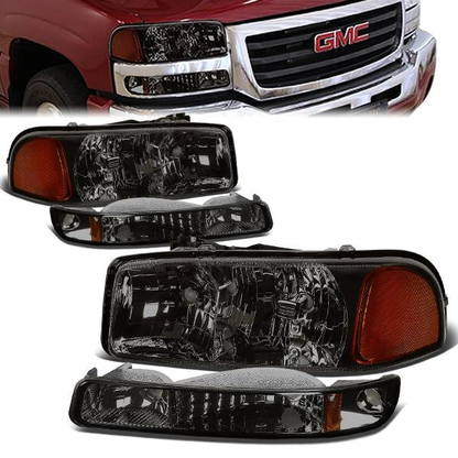 FAROS 99-07 GMC SIERRA 1500 / 99-04 2500 / 01-07 1500 HD/2500 HD/3500 HD / 99-06 YUKON / 00-06 YUKON XL 1500/2500 / 2001 SIERRA C3 - 4PC - 9005 LOW BEAM / HIGH BEAM - SMOKE HOUSING / AMBER CORNER