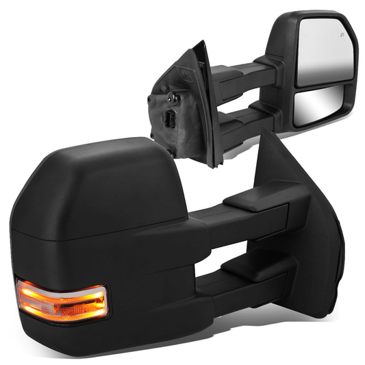 RETROVISORES EXTENDIBLES TOWING MIRROR - 15-18 FORD F-150 - PAIR - POWERED W/HEATED W/ PUDDLE LIGHTS - ONLY FITS MODELS WITH 22PIN PLUG / DOES NOT FIT 8 PIN PLUG MODELS - LED CLEAR SIGNAL - BLACK