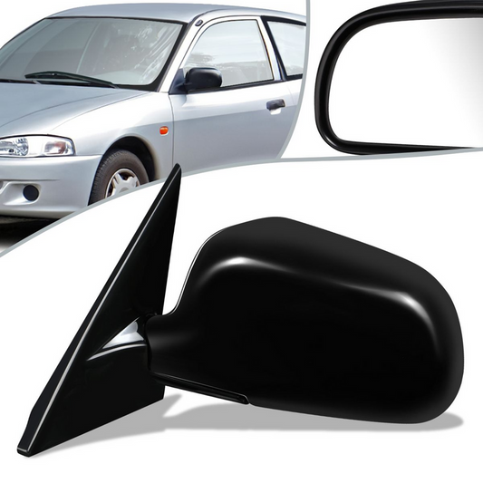 RETROVISOR MIRROR - OEM - 97-02 MITSUBISHI LANCER, MIRAGE - MANUAL - FOLDING - BLACK MATERIAL - LEFT