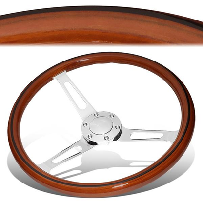 VOLANTE STEERING WHEEL - 2"DEEP DISH - 3-SPOKE WITH OVAL CUTOUT STYLE - 15" DARK WOOD GRAIN - VINTAGE STYLE - VEHICLES WITH AFTERMARKET 6-BOLT X 70MM PATTERN STEERING WHEEL HUBS