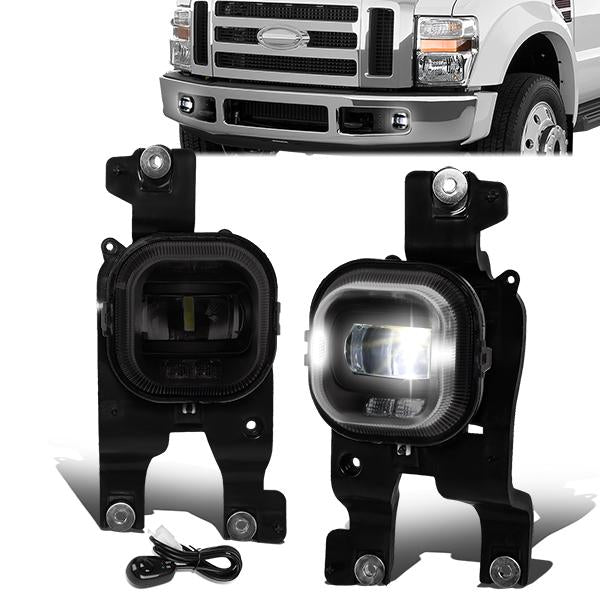 FAROS DE NIEBLA 08-10 FORD F-250, F-350, F-450, F-550 SUPER DUTY - PROJECTOR LED - WITH SWITCH, BLACK BEZEL - SMOKE