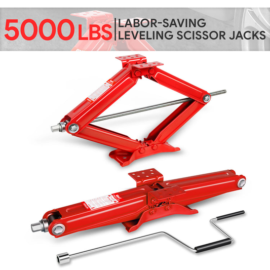 HERRAMIENTAS SCISSOR JACK KIT - 2PCS - 24" - 5000LBS - RED - FOR RV STABLIZING AND LEVELING PURPOSE ONLY, NEVER USE FOR LIFTING, CHANGING TIRES OR SUPPORTING WEIGHT OF ANY VEHICLES