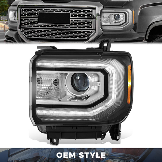 FAROS OE STYLE - 16-18 GMC SIERRA 1500 / 19 GMC SIERRA 1500 LIMITED - HID DRL HEADLIGHT - D5S HEADLIGHT / 7443NA TURN SIGNAL - BLACK HOUSING / AMBER REFLECTOR - LEFT