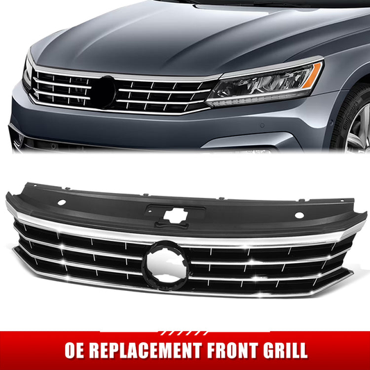 PARRILLA GRILLE - VG PASAT '16-'19/'20-ON/ GRILLE ASS'Y 16-19/ PAINTED BLACK/SILVER/ W/CHROME MOULDING/ (W/O COLLISION WARNING)/(LED TYPE)//PARTS.NO,VW1200170//OEM NO,561853651GNLB