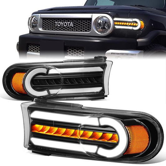 CUARTOS LUZ 07-14 TOYOTA FJ CRUISER - 3D - LED - DRL - 2PC - BLACK HOUSING / AMBER CORNER