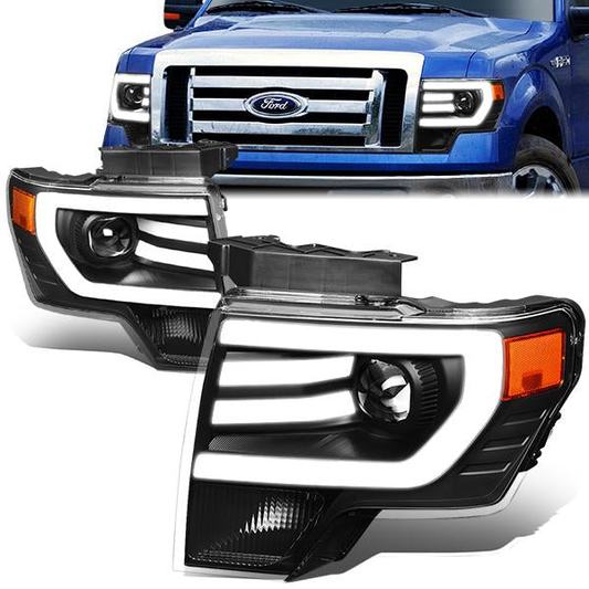 FAROS 09-14 FORD F-150 - FITS HALOGEN HEADLIGHT MODELS ONLY - 3D - LED - PROJECTOR - BLACK HOUSING / AMBER CORNER - H7 LOW / HIGH BEAM / 3157A SIGNAL 194 MARKER
