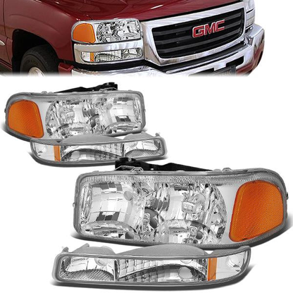 FAROS 99-07 GMC SIERRA 1500 / 99-04 2500 / 01-07 1500 HD/2500 HD/3500 HD / 99-06 YUKON / 00-06 YUKON XL 1500/2500 / 2001 SIERRA C3 - 4PC - 9005 LOW BEAM / HIGH BEAM - CHROME HOUSING / AMBER CORNER