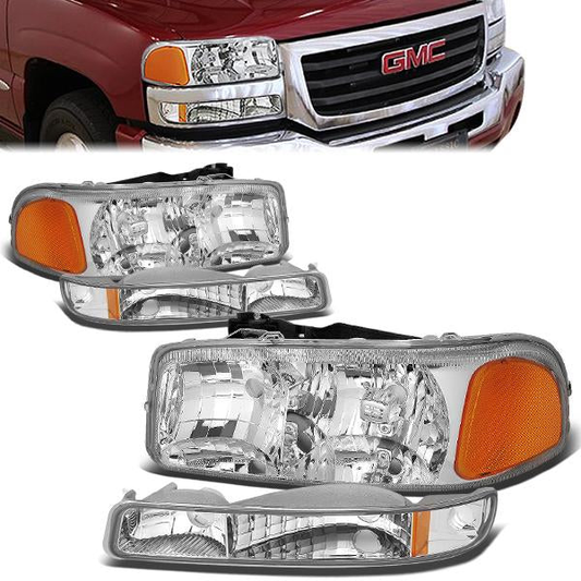 FAROS 99-07 GMC SIERRA 1500 / 99-04 2500 / 01-07 1500 HD/2500 HD/3500 HD / 99-06 YUKON / 00-06 YUKON XL 1500/2500 / 2001 SIERRA C3 - 4PC - 9005 LOW BEAM / HIGH BEAM - CHROME HOUSING / AMBER CORNER