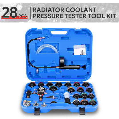 HERRAMIENTAS 28PC - COOLING SYSTEM PRESSURE TESTER & VACUUM PURGE MASTER KIT - COLOR BLUE