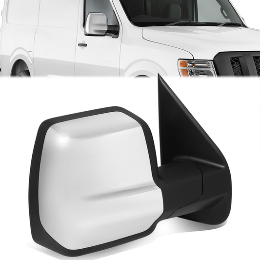 RETROVISOR MIRROR - OE STYLE - NISSAN NV1500 12-21 - NISSAN NV2500 12-21 - NISSAN NV3500 12-21 - WITH POWER WITH HEATED GLASS CHROME COVER - PASSENGER SIDE - SMOOTH - BLACK / CHROME