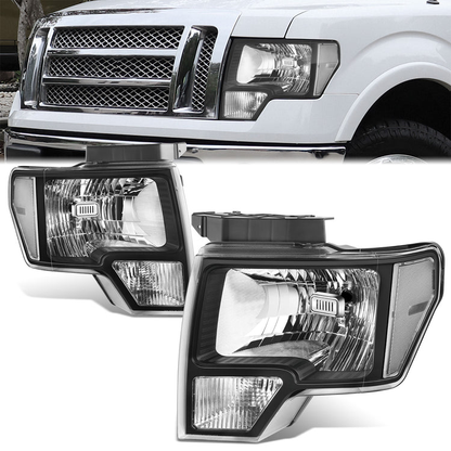 FAROS F-150 2009-2013//WHITE HOOD, WHITE REVERSE, BLACK TRIM FRAME NEAR AND FAR LIGHT WITH BLUE LIGHT BULB
