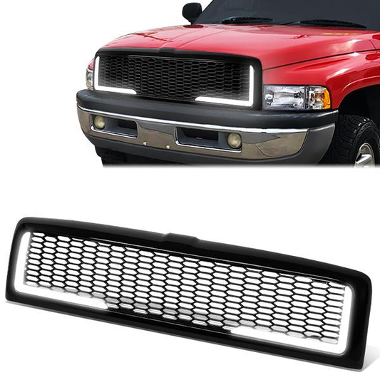 PARRILLA GRILLE - 94-01 DODGE RAM 1500 / 94-02 DODGE RAM 2500, 3500 - HONEYCOMB MESH - W/ LED DRL LIGHT - LED'S REQUIRE WIRING INTO EXISTING LIGHTING - BLACK