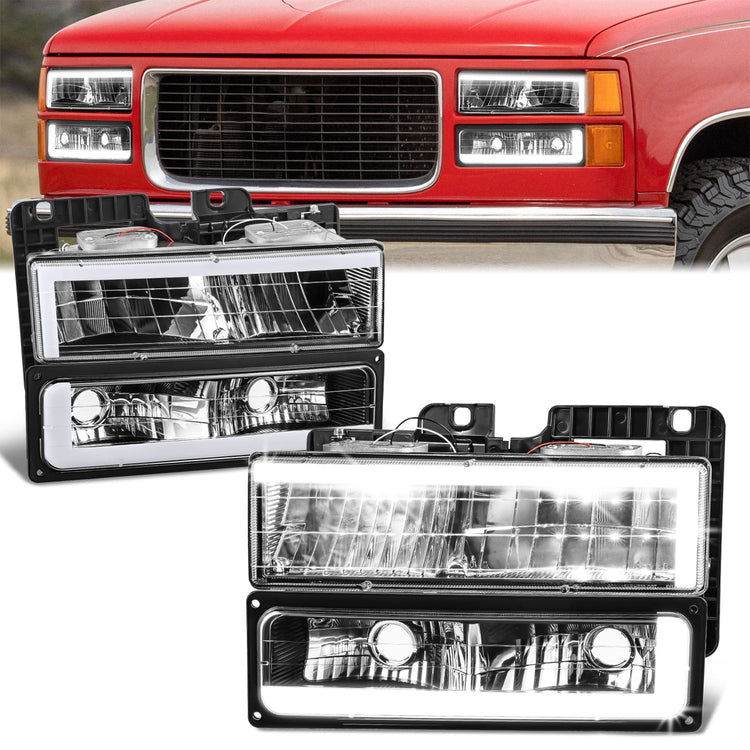FAROS CLEAR LENS,CLEAR REFLECTOR,BLACK HOUSING - 4PCS - LED BAR - 92-94 CHEVROLET BLAZER / 88-99 CHEVROLET C1500 / 92-99 CHEVROLET C1500 SUBURBAN / 88-00 CHEVROLET C2500 / 92-99 CHEVROLET C2500 SUBURBAN / 88-00 CHEVROLET C3500 / 88-99 CHEVROLET K1500 /