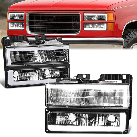 FAROS CLEAR LENS,CLEAR REFLECTOR,BLACK HOUSING - 4PCS - LED BAR - 92-94 CHEVROLET BLAZER / 88-99 CHEVROLET C1500 / 92-99 CHEVROLET C1500 SUBURBAN / 88-00 CHEVROLET C2500 / 92-99 CHEVROLET C2500 SUBURBAN / 88-00 CHEVROLET C3500 / 88-99 CHEVROLET K1500 /