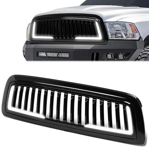 PARRILLA GRILLE - 09-12 DODGE RAM 1500 - VERTICAL FENCE STYLE - W/ LED DRL LIGHT - LED'S REQUIRE WIRING INTO EXISTING LIGHTING - BLACK