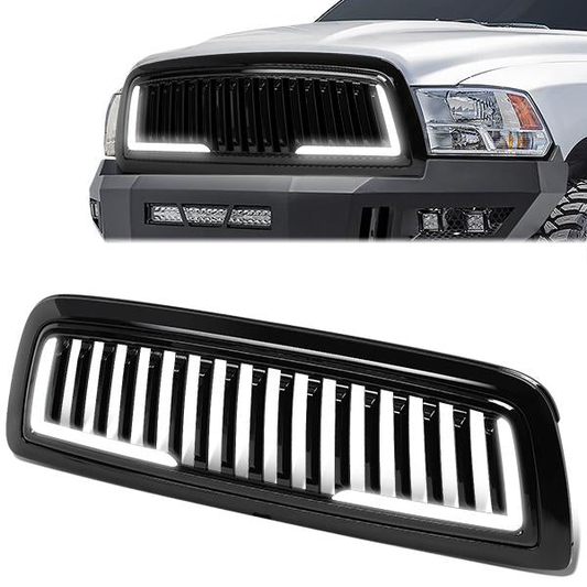PARRILLA GRILLE - 09-12 DODGE RAM 1500 - VERTICAL FENCE STYLE - W/ LED DRL LIGHT - LED'S REQUIRE WIRING INTO EXISTING LIGHTING - BLACK