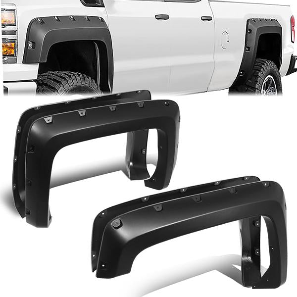 nan WHEEL FLARES - 14-18 CHEVY SILVERADO 2500HD, 3500HD - POCKET-RIVETED STYLE - FITS FLEETSIDE MODELS WITH 6.5' / 8' BED - MATTE BLACK