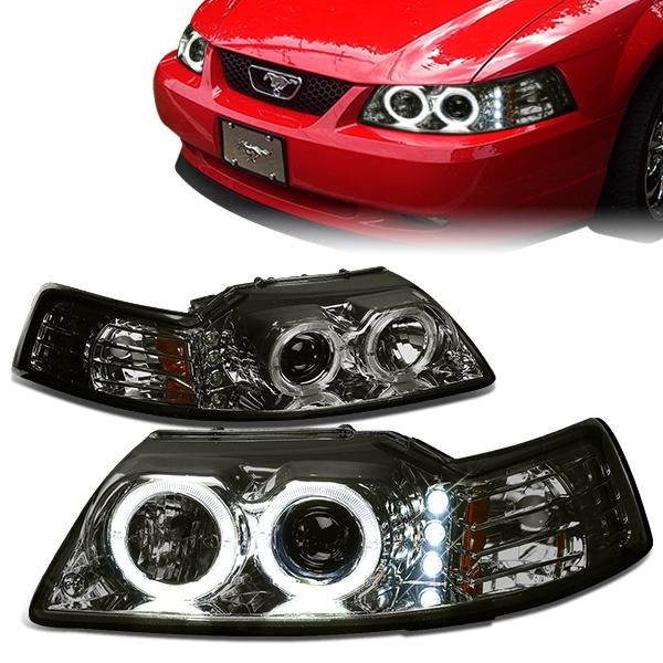 FAROS 99-04 FORD MUSTANG 2-DOOR - LED DRL - HALO PROJECTOR - SMOKE HOUSING / AMBER CORNER - H1 LOW BEAM / HIGH BEAM