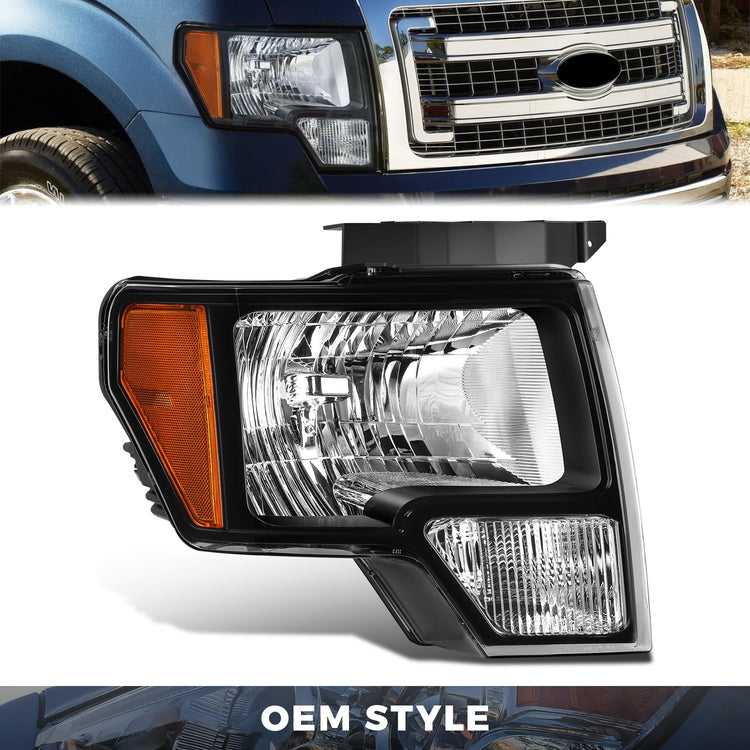 FAROS OE STYLE - 10-14 FORD F-150 - WITH FACTORY BLACK HOUSING - WITH HALOGEN HEADLAMPS - 9008 HIGH / LOW BEAM / 168 MARKER / 3157NA - BLACK HOUSING - RIGHT