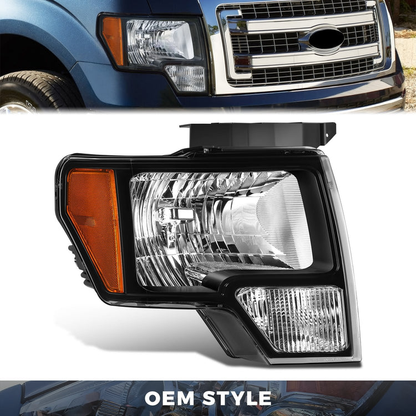 FAROS OE STYLE - 10-14 FORD F-150 - WITH FACTORY BLACK HOUSING - WITH HALOGEN HEADLAMPS - 9008 HIGH / LOW BEAM / 168 MARKER / 3157NA - BLACK HOUSING - RIGHT