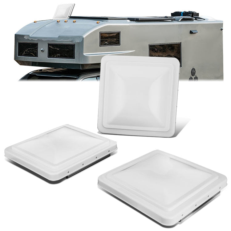 nan ROOF VENTS - RV'S WITH 14" X 14" OVERALL DIMENSION VENT LIDS (12" X 12X" INSIDE DIMENSIONS)/REUSE ORIGINAL HINGE PIN / PROP ARM - GLOSSY WHITE/SILVER