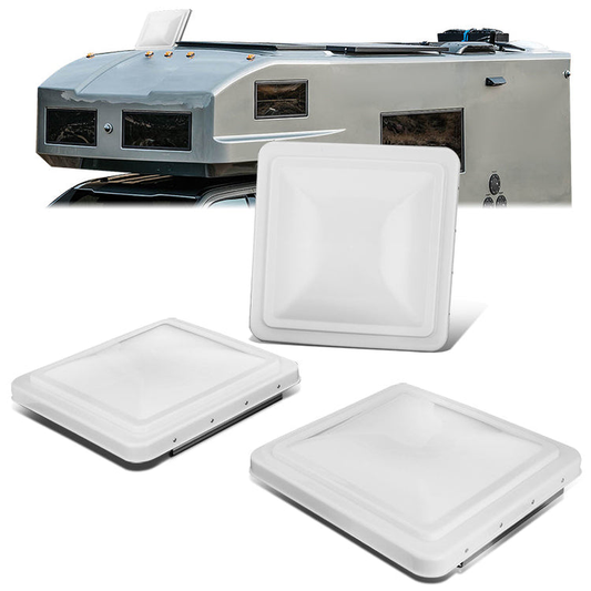 nan ROOF VENTS - RV'S WITH 14" X 14" OVERALL DIMENSION VENT LIDS (12" X 12X" INSIDE DIMENSIONS)/REUSE ORIGINAL HINGE PIN / PROP ARM - GLOSSY WHITE/SILVER