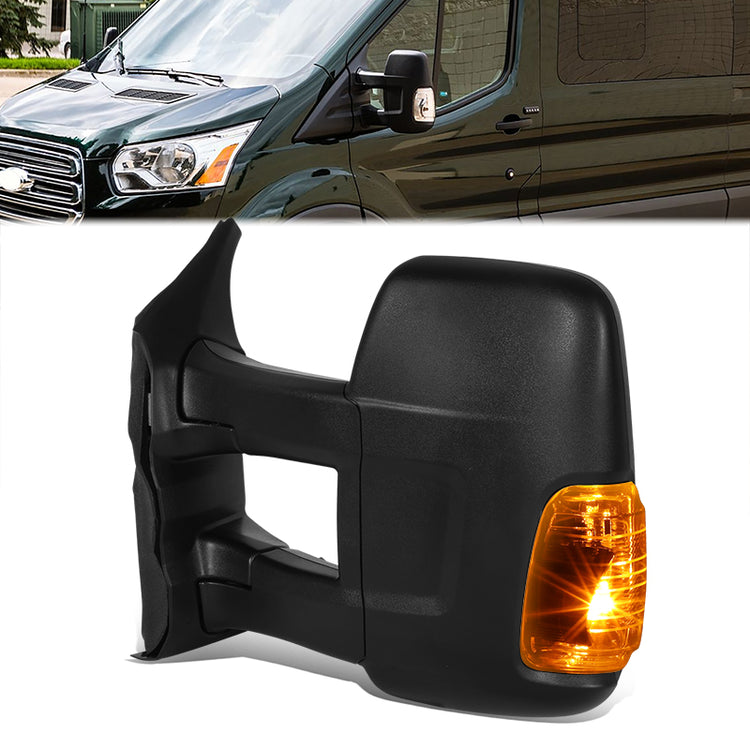 RETROVISOR MIRROR - OE STYLE - FORD TRANSIT 150 15-17 - FORD TRANSIT 250 15-17 - FORD TRANSIT 350 15-17 - LONG ARM WITH POWER WITH HEATED WITH SIGNAL DUAL MIRROR HIGH ROOF - DRIVER SIDE - PAINT TO MATCH - BLACK